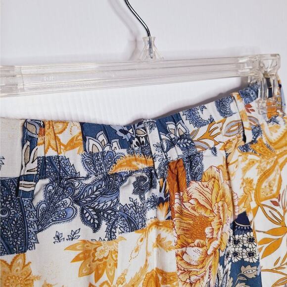 Boston Proper Patchwork Wide Leg Pants Linen 4 Arizona Paisley Floral Side Slits - Picture 9 of 13